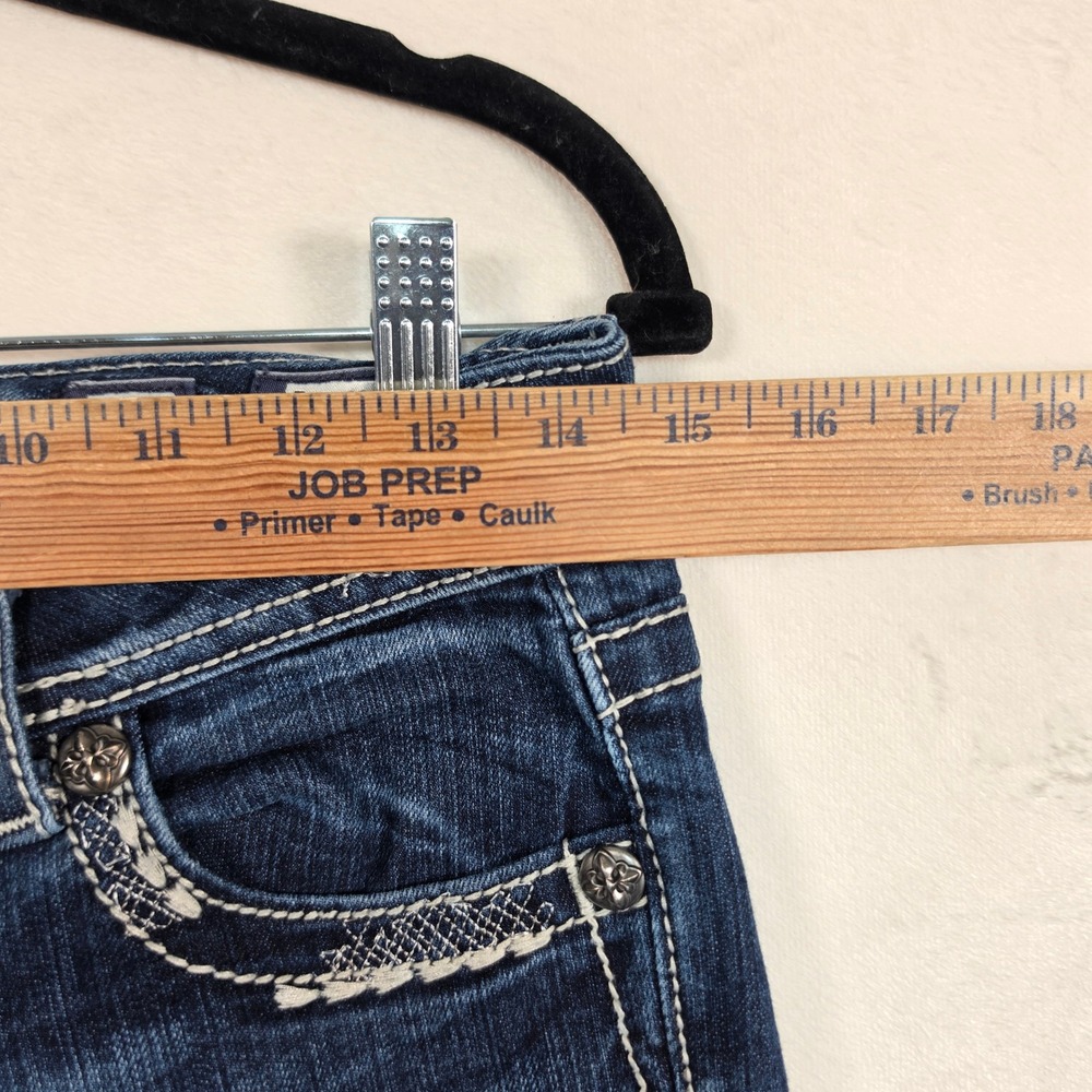 Miss Me Jeans Women's 25 Easy Boot Cut Low Rise Dark Wash Embellished Flare - Picture 3 of 16